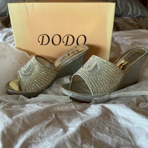 Silver Glitter Women's Wedge Sandals